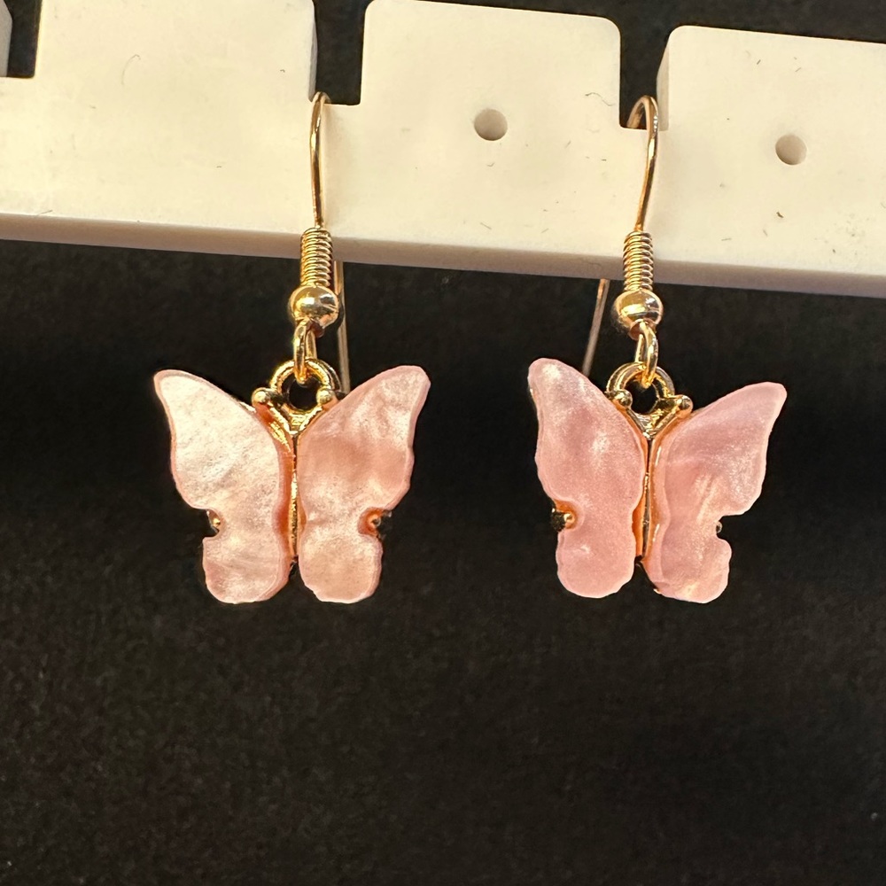Pink Pearlescent Butterfly Earrings